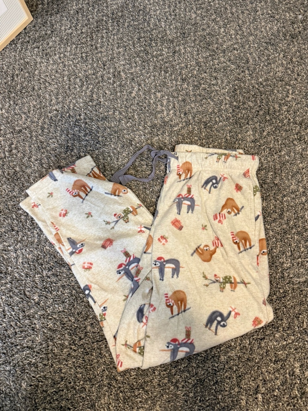 Cuddl Duds Light Gray Sloth Print Fleece Pajama Pants with Red Accents